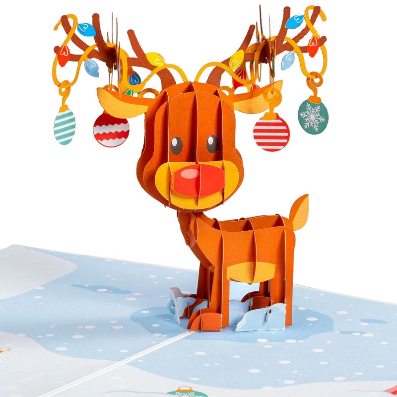 Paper Love 3D Reindeer Pop Up Christmas Card, Gift for Christmas or Holidays, 5" x 7" Cover - Includes Envelope and Removable Note Tag - Image 1